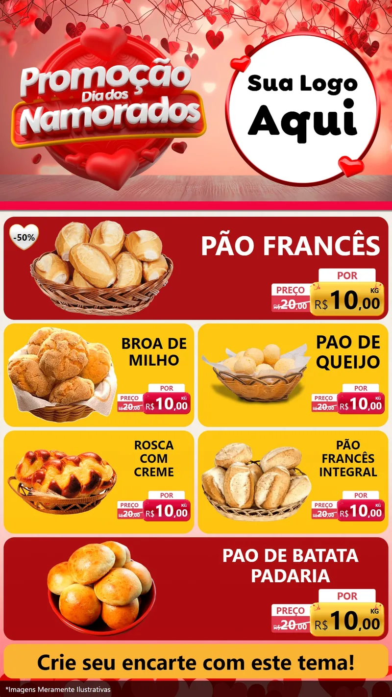 Modelo de TV para TV Vertical com o tema Promoção Dia dos Namorados para Padaria