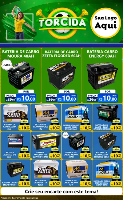 Modelo de Encarte para Encarte Grande com o tema Torcida para Baterias Elétricas