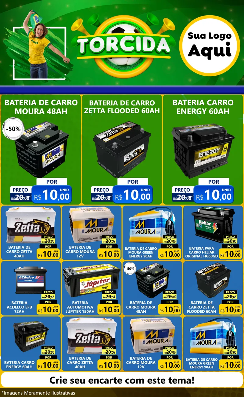 Modelo de Encarte para Encarte Grande com o tema Torcida para Baterias Elétricas