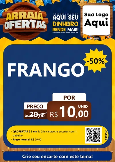 Modelo de Cartaz para Cartaz A4 Vertical com o tema Arraiá de Ofertas - Junina para Assados