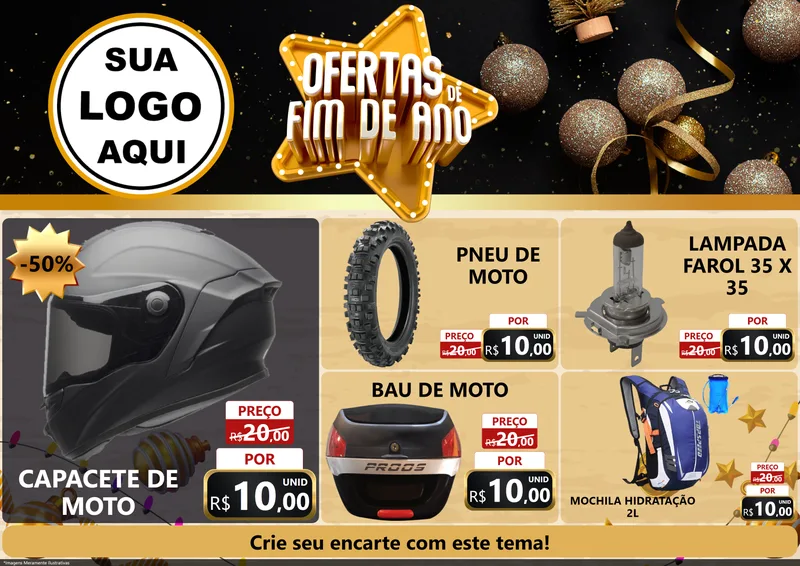 Modelo de Encarte para Encarte A4 Horizontal com o tema Ofertas de Fim de Ano para Moto peças