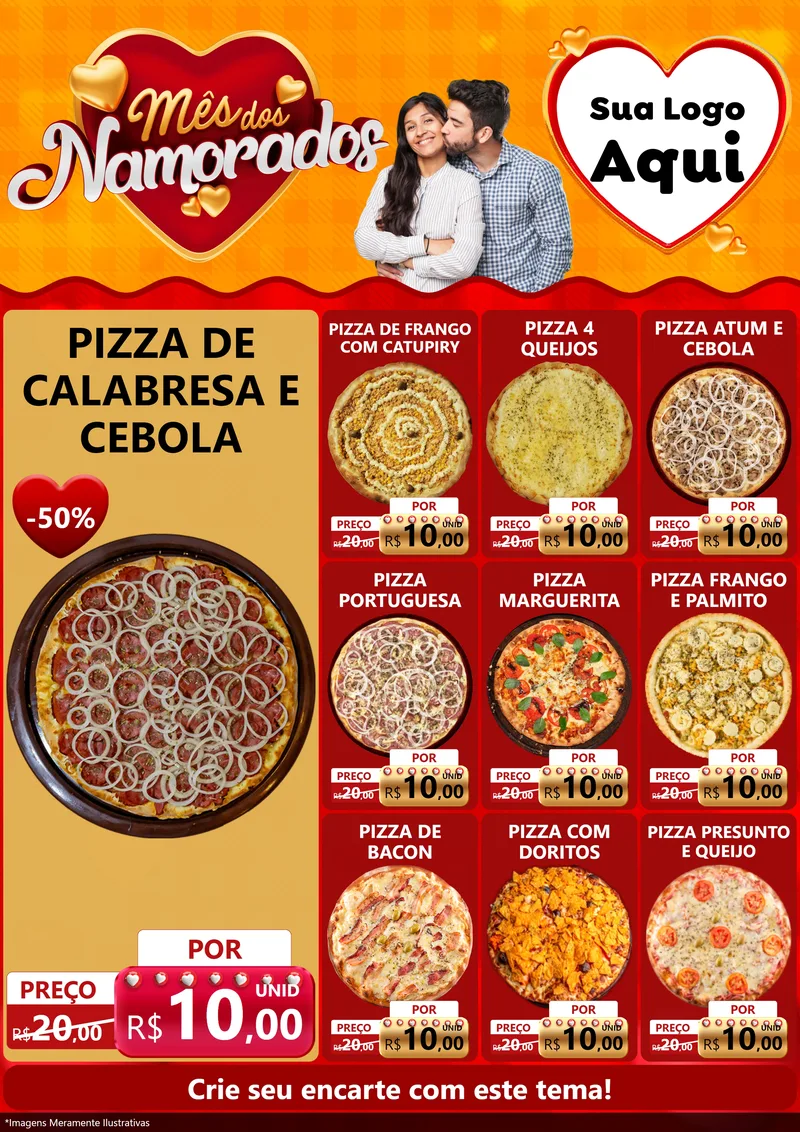 Modelo de Encarte para Encarte A4 Vertical com o tema Mês dos Namorados para Pizzaria