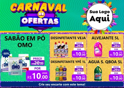 Modelo de Encarte para Encarte A4 Horizontal com o tema Carnaval de Ofertas para Produtos de Limpeza