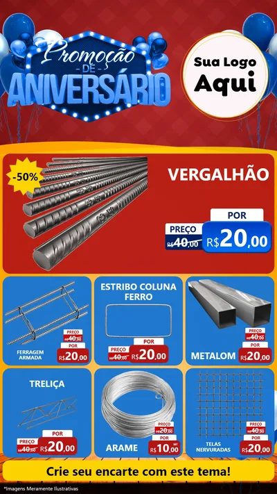 Modelo de Rede Social para Stories com o tema Promoção de Aniversário para Ferragens