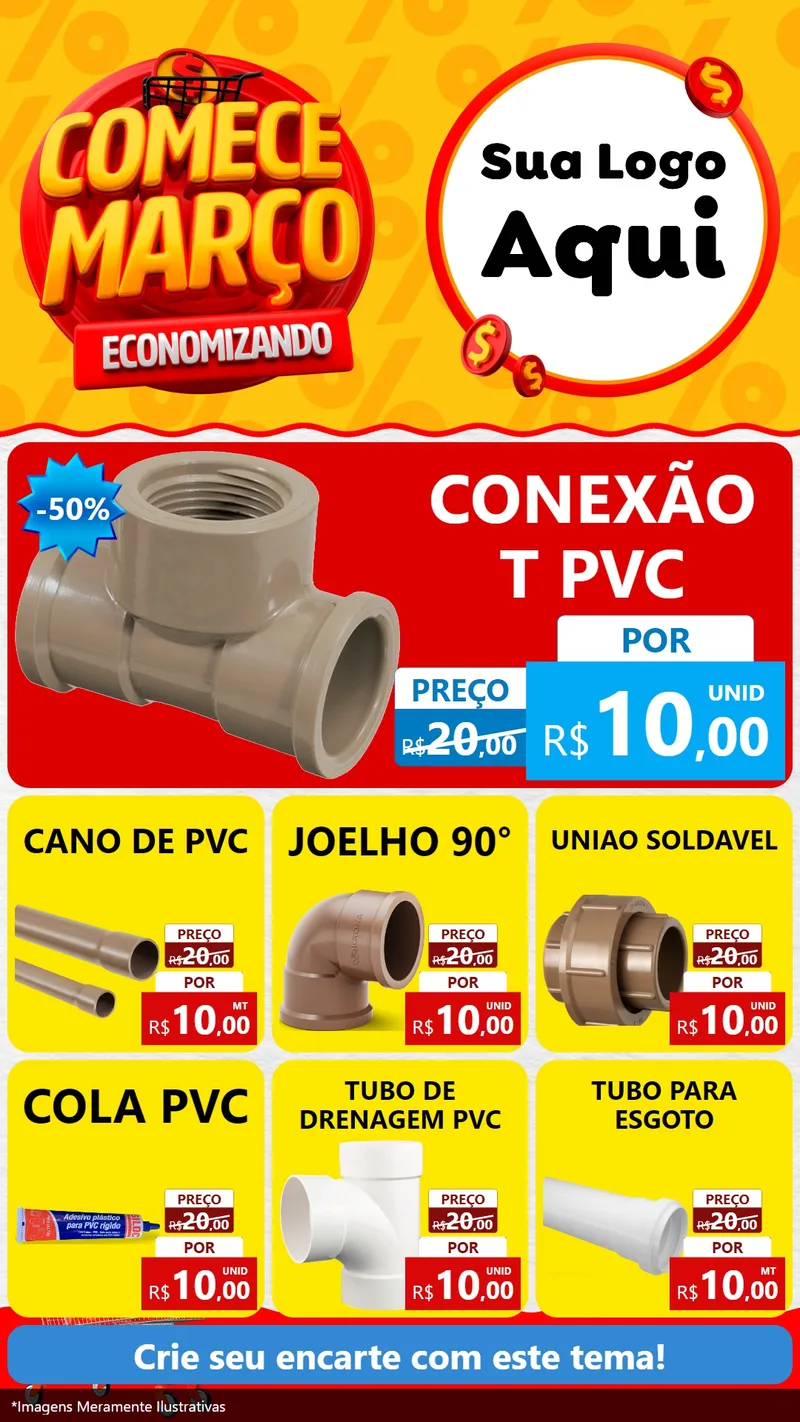 Modelo de Rede Social para Stories com o tema Comece Março Economizando para Tubos e conexões