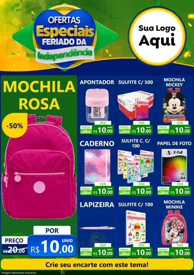 Modelo de Encarte para Encarte A4 Vertical com o tema Ofertas Especiais Feriado da Independência para Papelaria