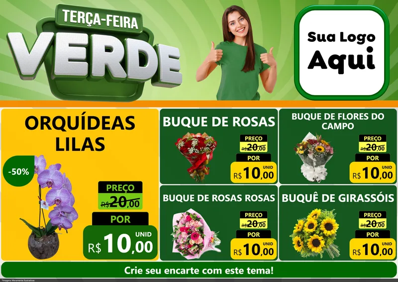Modelo de Encarte para Encarte A4 Horizontal com o tema Terça - Feira Verde para Floricultura e jardim