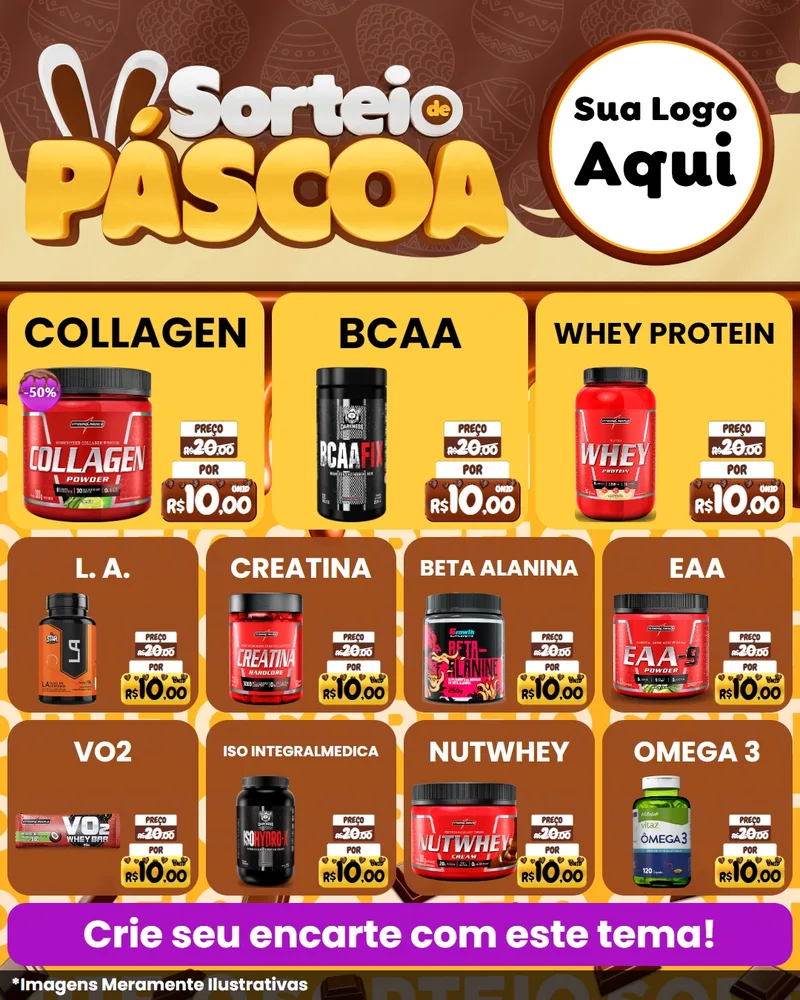 Modelo de Rede Social para Feed Instagram com o tema Sorteio de Páscoa para Suplementos alimentares