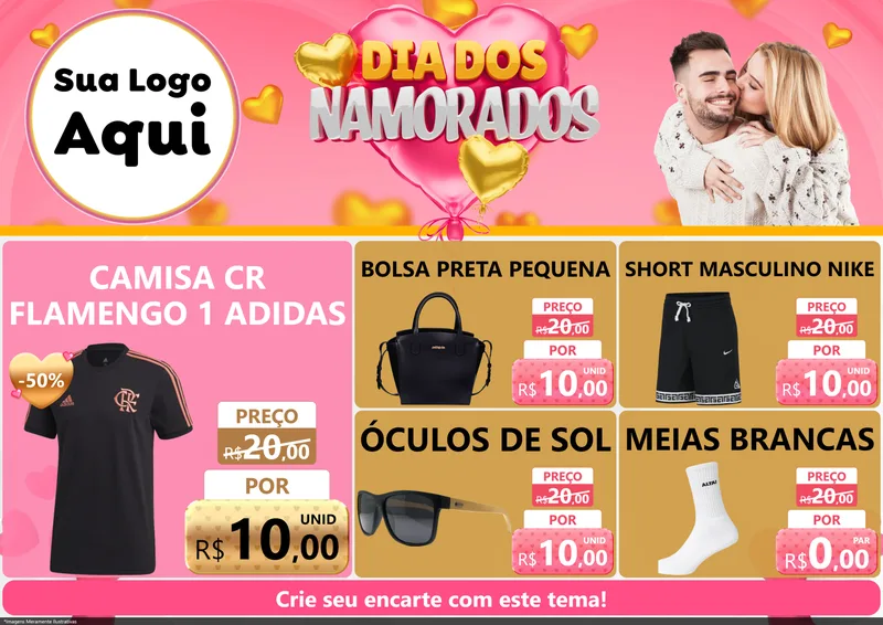 Modelo de Encarte para Encarte A4 Horizontal com o tema Dia dos Namorados para Roupas e acessórios