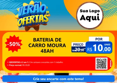 Modelo de Cartaz para Cartaz A4 Horizontal com o tema Verão de Ofertas para Baterias Elétricas
