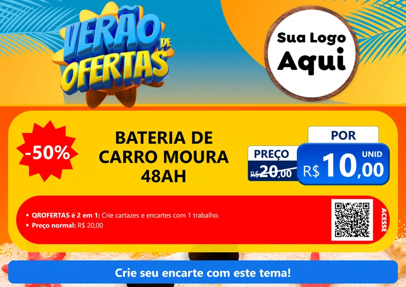 Modelo de Cartaz para Cartaz A4 Horizontal com o tema Verão de Ofertas para Baterias Elétricas