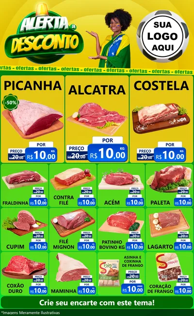 Modelo de Encarte para Encarte Grande com o tema Alerta de Desconto para Açougue