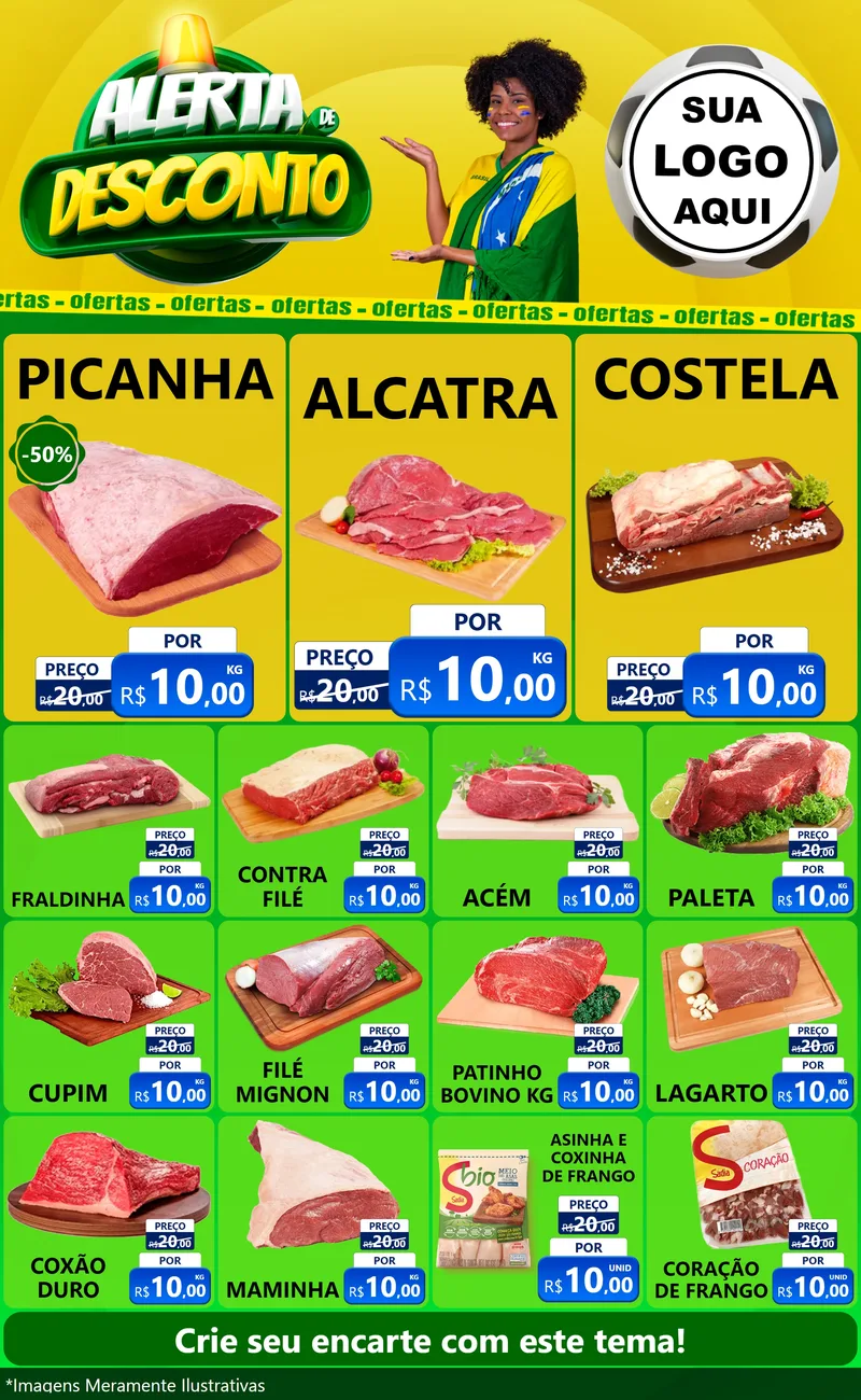 Modelo de Encarte para Encarte Grande com o tema Alerta de Desconto para Açougue