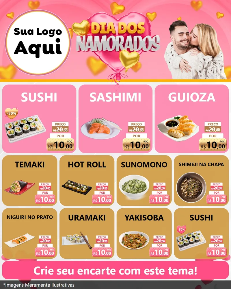 Modelo de Rede Social para Feed Instagram com o tema Dia dos Namorados para Comida japonesa