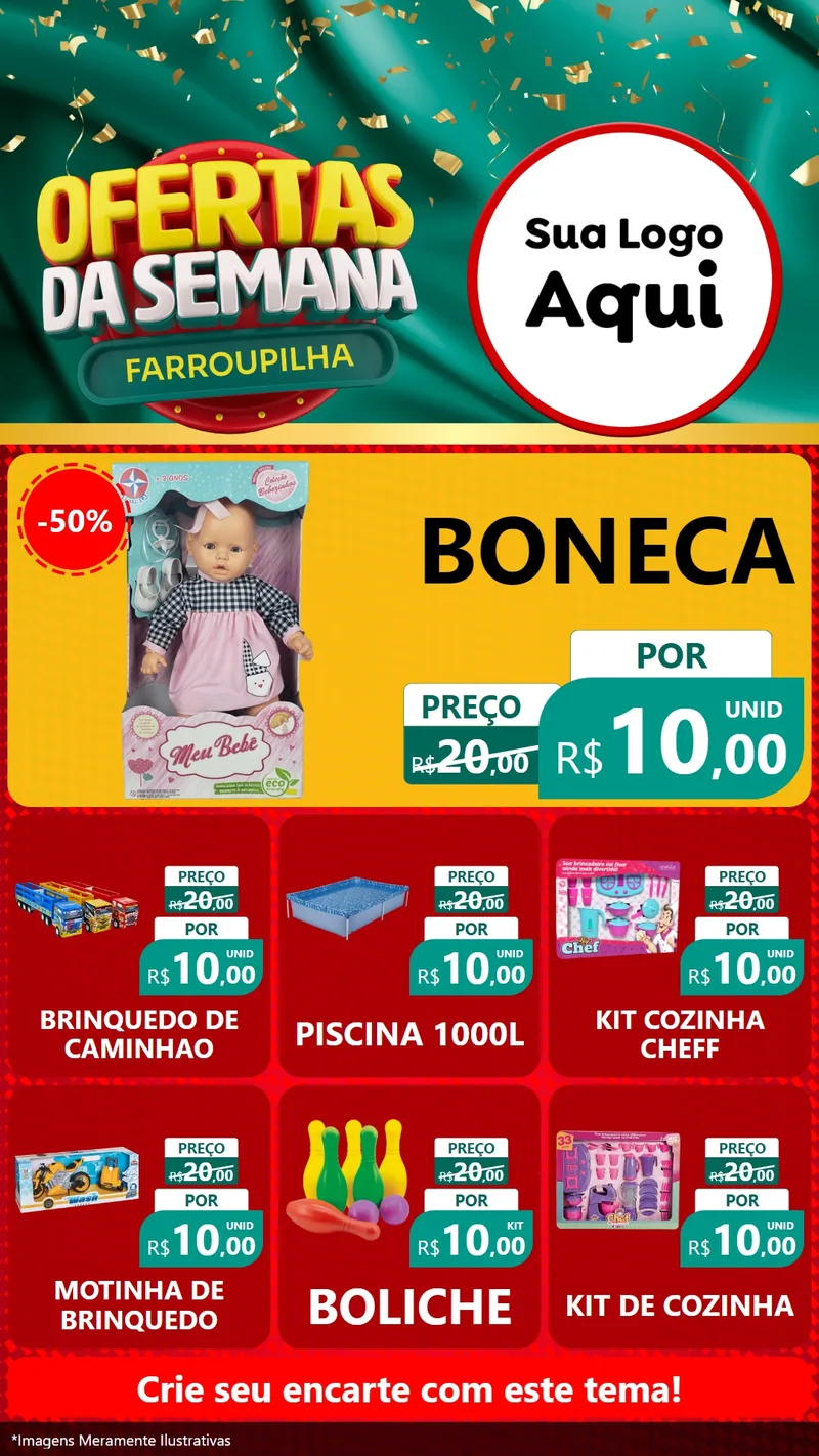 Modelo de Rede Social para Stories com o tema Ofertas da Semana Farroupilha para Brinquedos