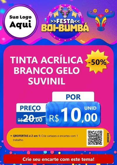 Modelo de Cartaz para Cartaz A4 Vertical com o tema Festa Boi-Bumbá para Tintas e Ferramentas