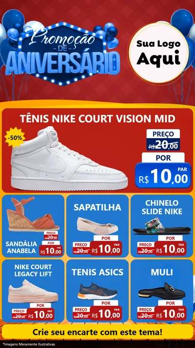 Modelo de Rede Social para Stories com o tema Promoção de Aniversário para Calçados