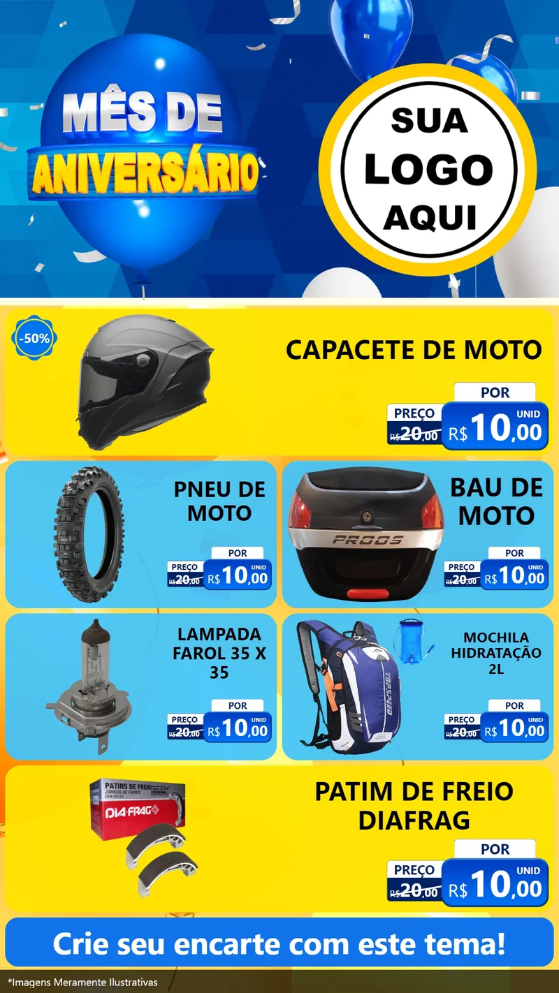Modelo de TV para TV Vertical com o tema Mês de Aniversário para Moto peças