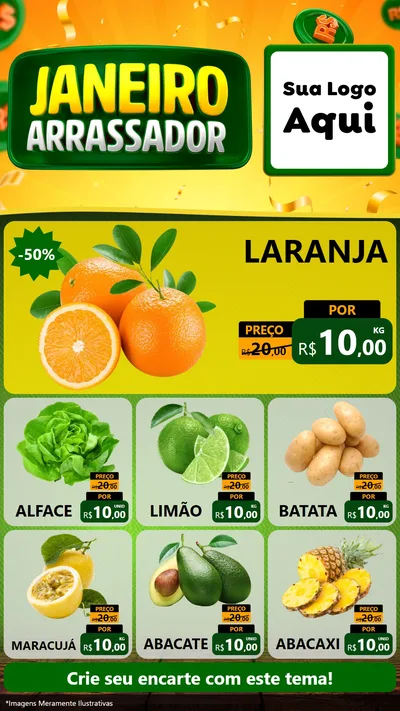 Modelo de Rede Social para Stories com o tema Janeiro Arrasador para Hortifrúti