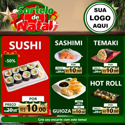 Modelo de Rede Social para Feed Facebook com o tema Sorteio de Natal para Comida japonesa