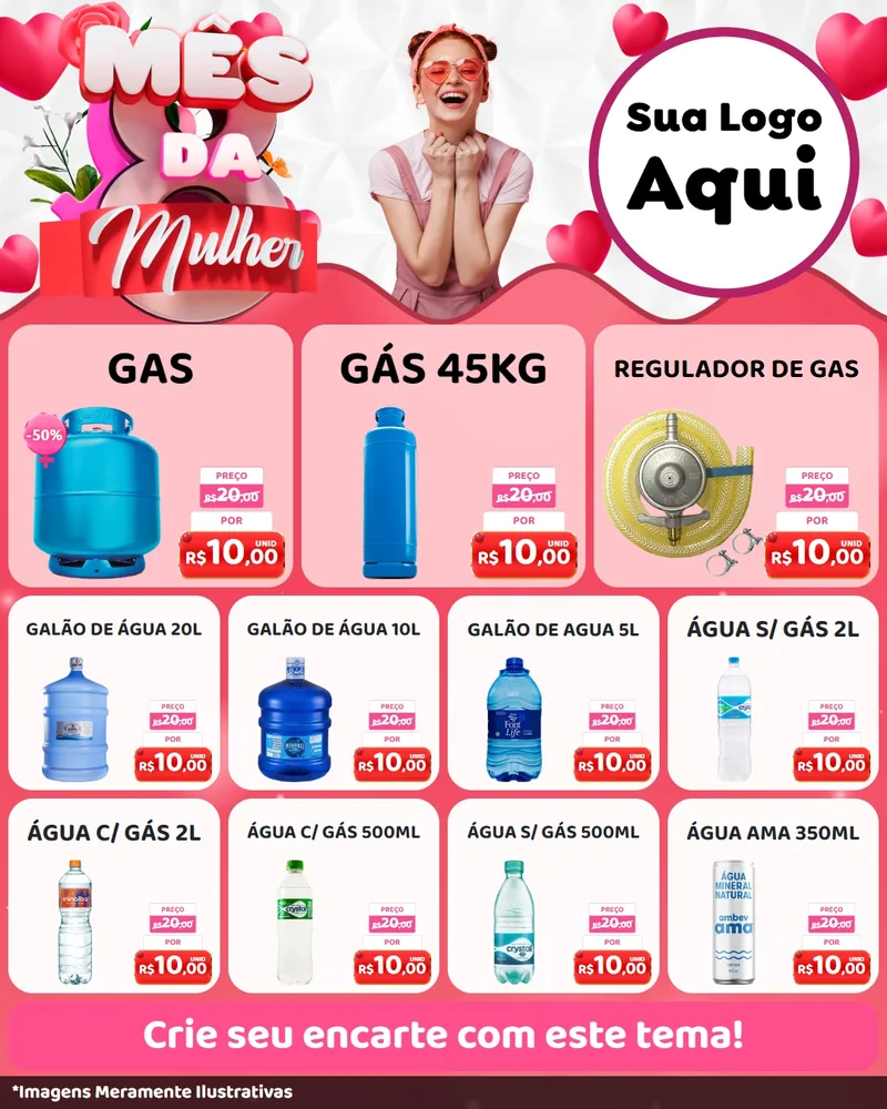 Modelo de Rede Social para Feed Instagram com o tema Mês da Mulher para Água e gás