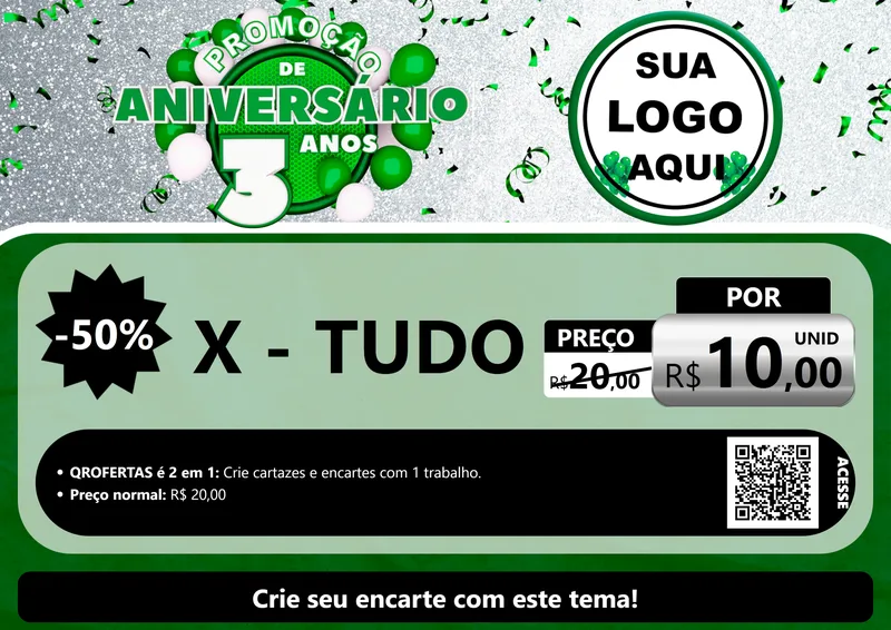 Modelo de Cartaz para Cartaz A4 Horizontal com o tema Promoção de Aniversário - 3 Anos para Hamburgueria
