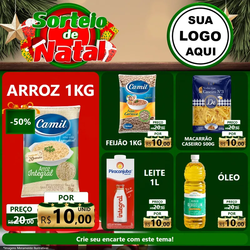 Modelo de Rede Social para Feed Facebook com o tema Sorteio de Natal para Supermercado