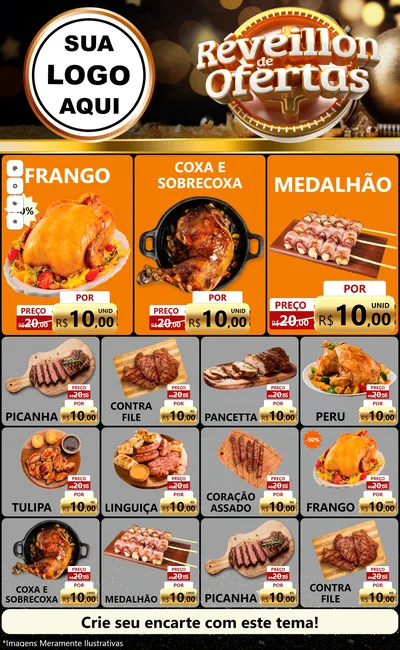 Modelo de Encarte para Encarte Grande com o tema Réveillon de Ofertas para Assados