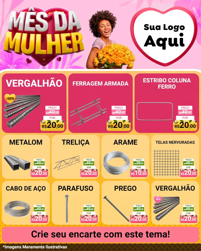 Modelo de Rede Social para Feed Instagram com o tema Mês da Mulher para Ferragens