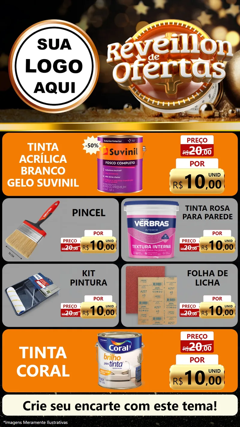 Modelo de TV para TV Vertical com o tema Réveillon de Ofertas para Tintas e Ferramentas