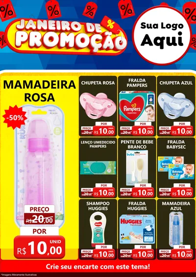 Modelo de Encarte para Encarte A4 Vertical com o tema Janeiro de Promoção para Bebês