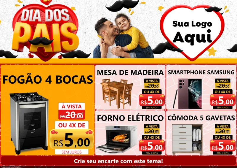 Modelo de Encarte para Encarte A4 Horizontal com o tema Dia dos Pais para Móveis e Eletro