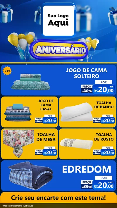 Modelo de TV para TV Vertical com o tema Aniversário para Cama, Mesa e Banho