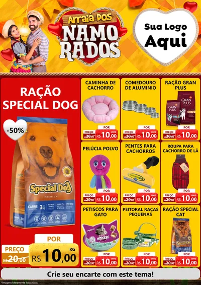 Modelo de Encarte para Encarte A4 Vertical com o tema Arraiá dos Namorados para Pet Shop