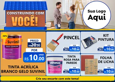 Modelo de Encarte para Encarte A4 Horizontal com o tema Construindo Com Você para Tintas e Ferramentas