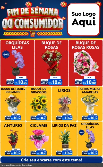 Modelo de Encarte para Encarte Grande com o tema Fim de Semana do Consumidor para Floricultura e jardim
