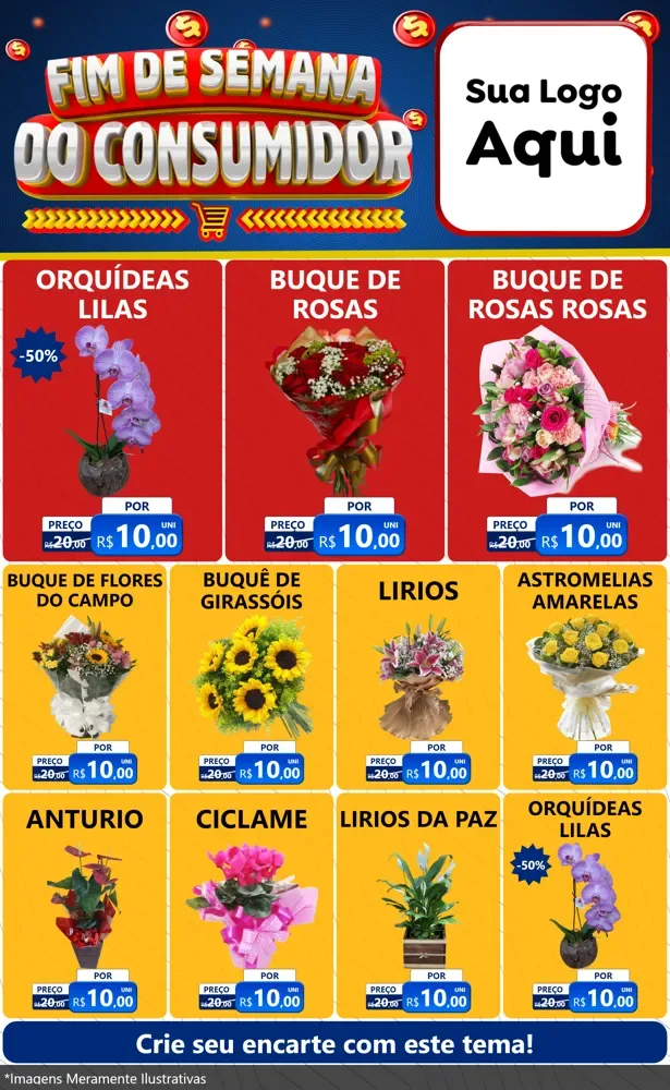 Modelo de Encarte para Encarte Grande com o tema Fim de Semana do Consumidor para Floricultura e jardim