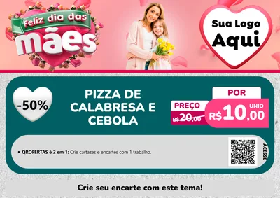 Modelo de Cartaz para Cartaz A4 Horizontal com o tema Feliz Dia das Mães para Pizzaria