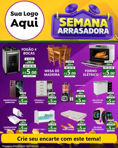 Modelo de Rede Social para Feed Instagram com o tema Semana Arrasadora para Móveis e Eletro