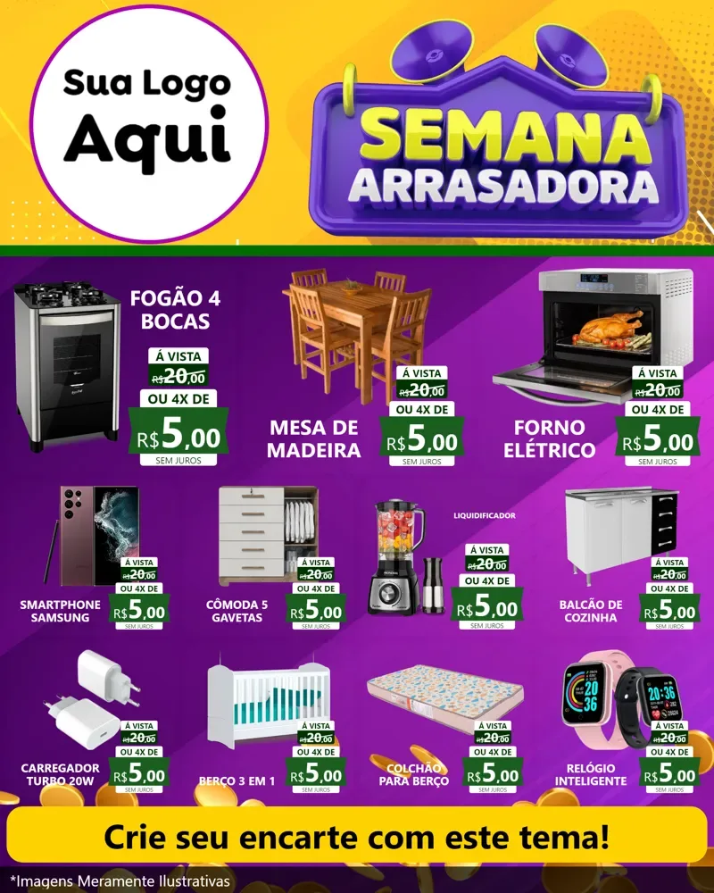 Modelo de Rede Social para Feed Instagram com o tema Semana Arrasadora para Móveis e Eletro