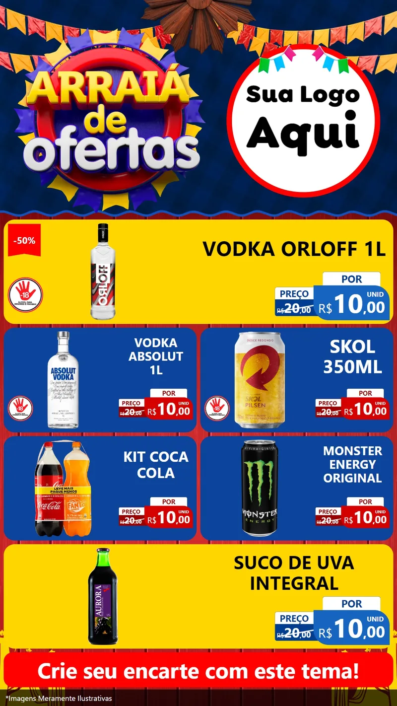 Modelo de TV para TV Vertical com o tema Arraiá de Ofertas para Distribuidora de bebidas