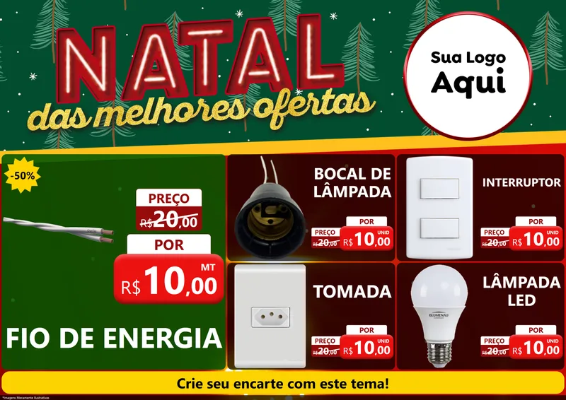 Modelo de Encarte para Encarte A4 Horizontal com o tema Natal das Melhores Ofertas para Materiais Elétricos