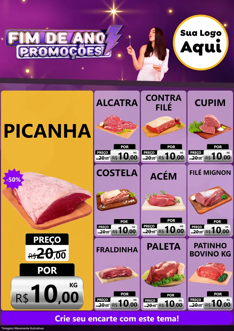 Modelo de Encarte para Encarte A4 Vertical com o tema Fim de Ano Promoções para Açougue