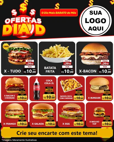 Modelo de Rede Social para Feed Instagram com o tema Ofertas Dia D para Hamburgueria