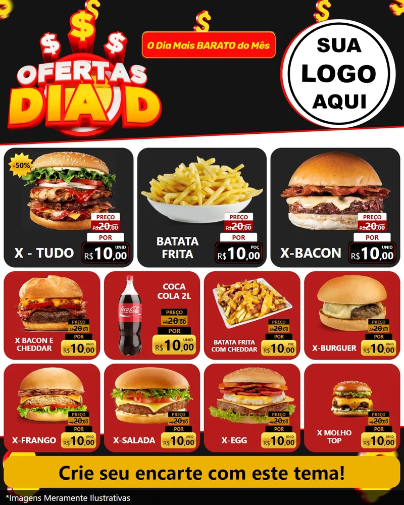 Modelo de Rede Social para Feed Instagram com o tema Ofertas Dia D para Hamburgueria