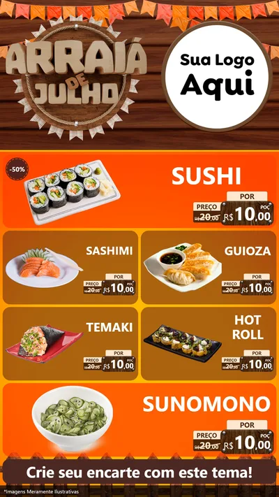 Modelo de TV para TV Vertical com o tema Arraiá de Julho - Junina para Comida japonesa