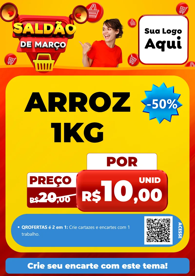 Modelo de Cartaz para Cartaz A4 Vertical com o tema Saldão de Março para Supermercado
