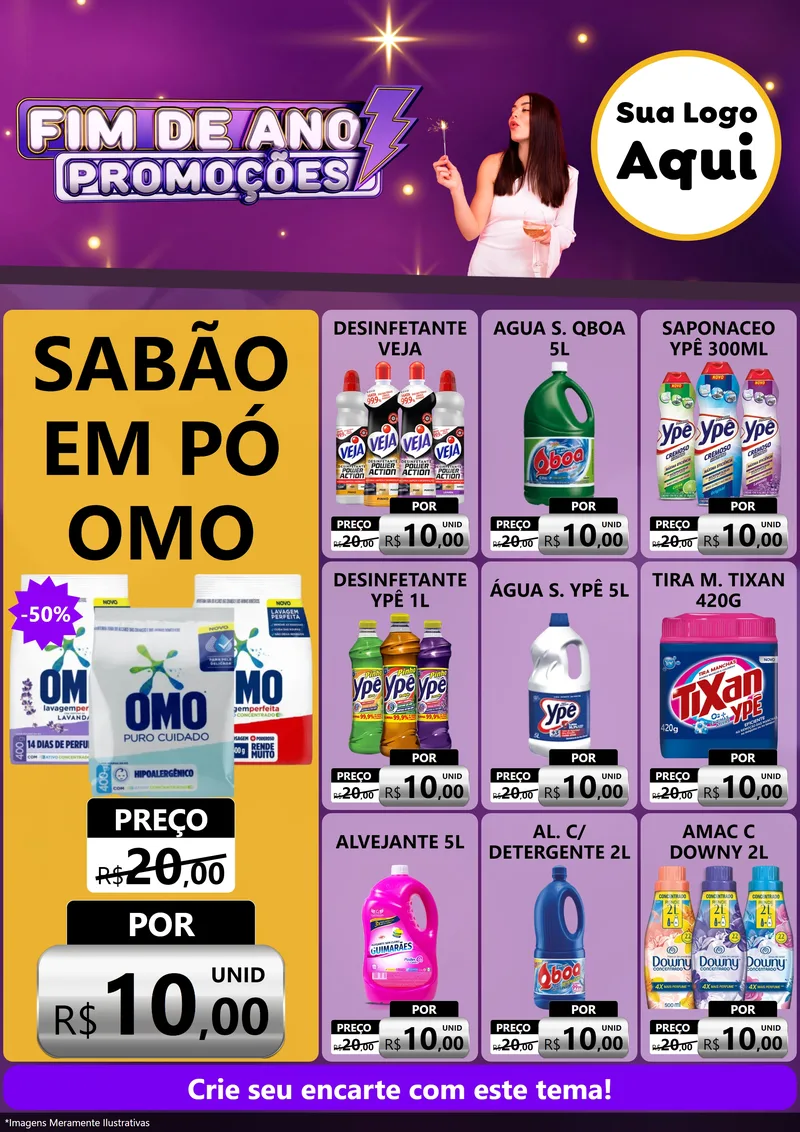 Modelo de Encarte para Encarte A4 Vertical com o tema Fim de Ano Promoções para Produtos de Limpeza