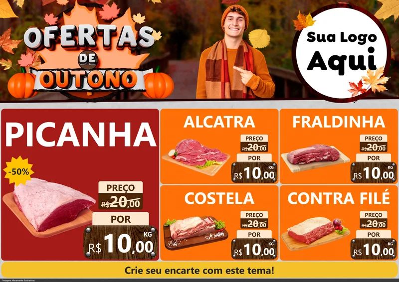 Modelo de Encarte para Encarte A4 Horizontal com o tema Ofertas de Outono para Açougue