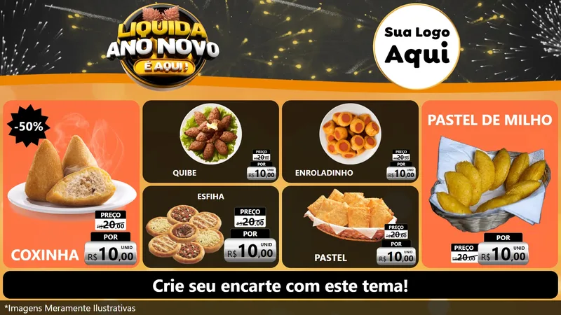Modelo de TV para TV Horizontal com o tema Liquida Ano Novo É Aqui! para Salgadaria
